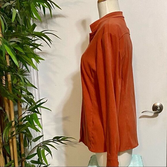 Harve Benard by Benard Holtzman Blouse Medium Burnt Orange Tailored Button Front - Picture 6 of 12